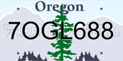 7OGL688 Oregon License Plate