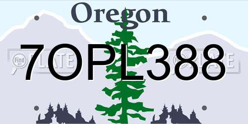 7OPL388 Oregon License Plate