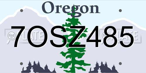 7OSZ485 Oregon License Plate