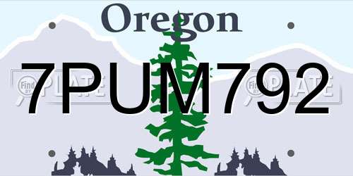 7PUM792 Oregon License Plate