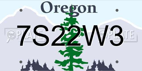 7S22W3 Oregon License Plate