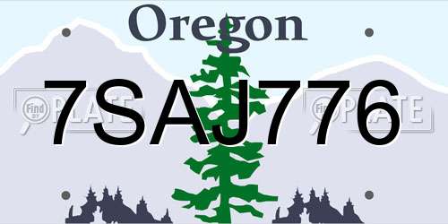 7SAJ776 Oregon License Plate