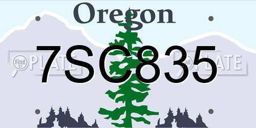 7SC835 Oregon License Plate