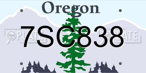 7SC838 Oregon License Plate