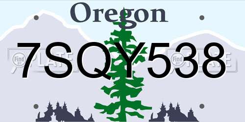 7SQY538 Oregon License Plate