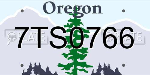 7TS0766 Oregon License Plate