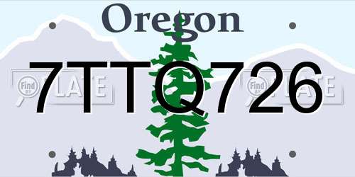 7TTQ726 Oregon License Plate