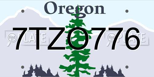7TZO776 Oregon License Plate