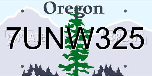 7UNW325 Oregon License Plate