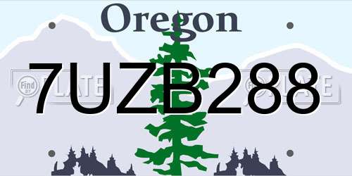 7UZB288 Oregon License Plate