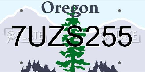 7UZS255 Oregon License Plate