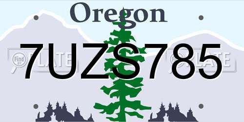 7UZS785 Oregon License Plate