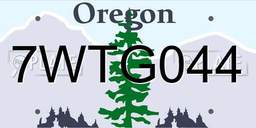 7WTG044 Oregon License Plate