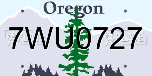 7WU0727 Oregon License Plate