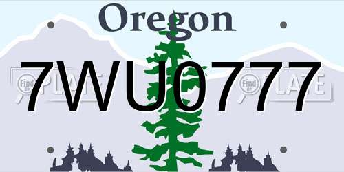 7WU0777 Oregon License Plate