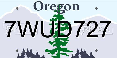 7WUD727 Oregon License Plate