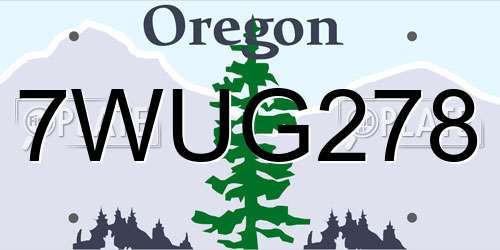 7WUG278 Oregon License Plate