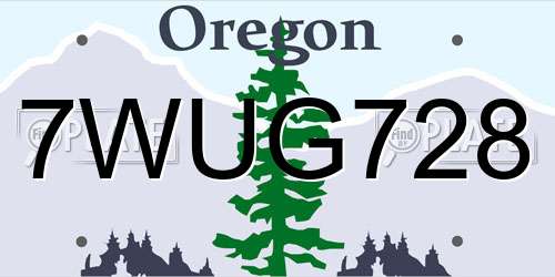 7WUG728 Oregon License Plate