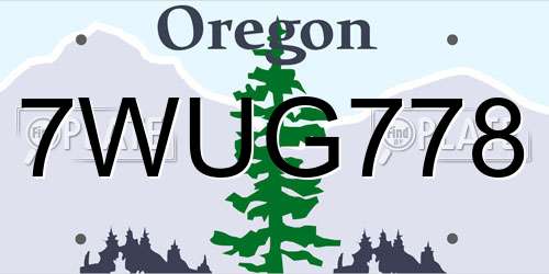 7WUG778 Oregon License Plate