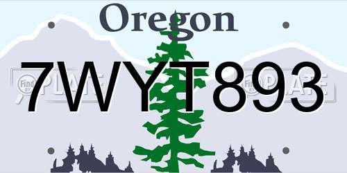 7WYT893 Oregon License Plate