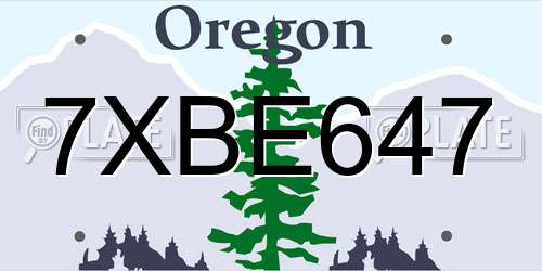 7XBE647 Oregon License Plate