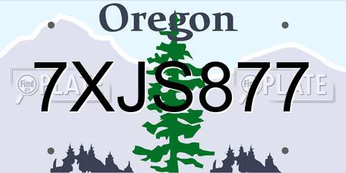 7XJS877 Oregon License Plate