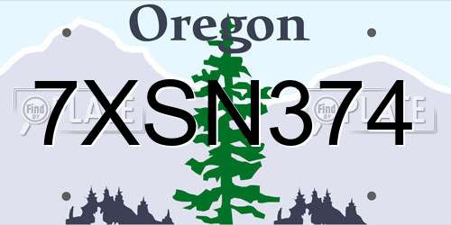 7XSN374 Oregon License Plate