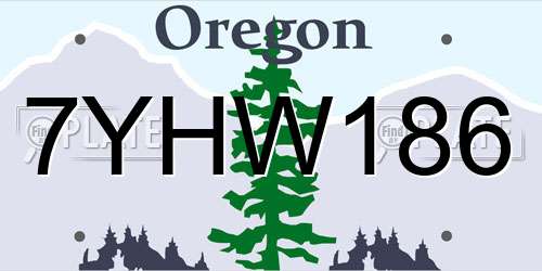 7YHW186 Oregon License Plate