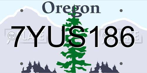 7YUS186 Oregon License Plate