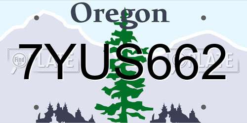 7YUS662 Oregon License Plate