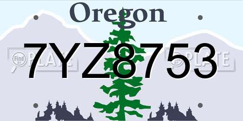 7YZ8753 Oregon License Plate
