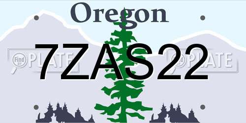 7ZAS22 Oregon License Plate