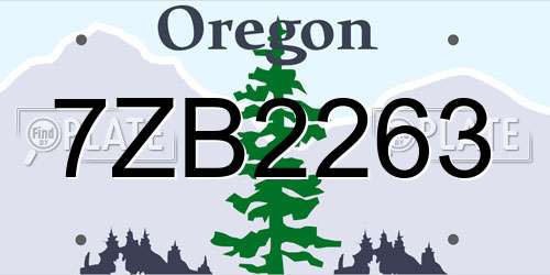 7ZB2263 Oregon License Plate