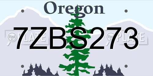 7ZBS273 Oregon License Plate