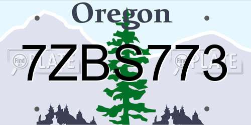 7ZBS773 Oregon License Plate