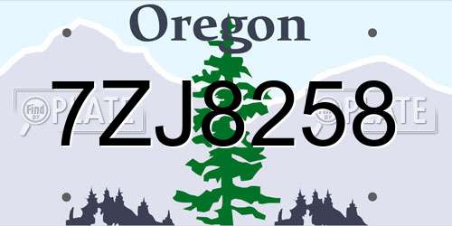 7ZJ8258 Oregon License Plate