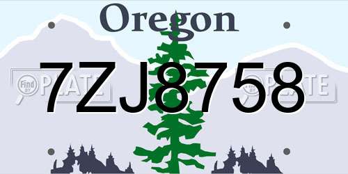 7ZJ8758 Oregon License Plate