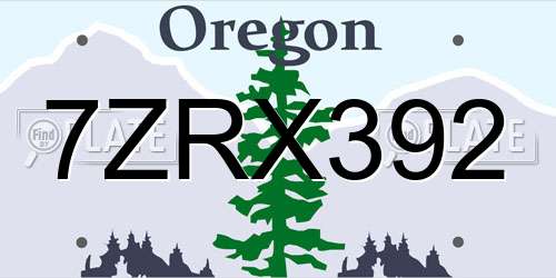 7ZRX392 Oregon License Plate