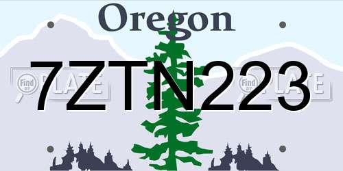 7ZTN223 Oregon License Plate