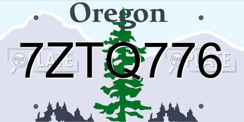 7ZTQ776 Oregon License Plate