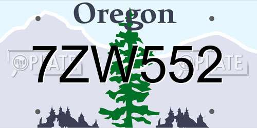 7ZW552 Oregon License Plate