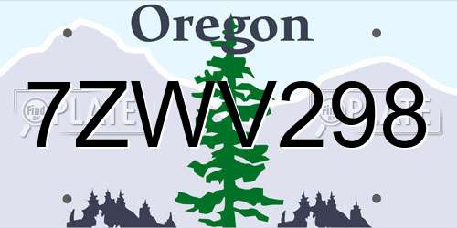 7ZWV298 Oregon License Plate