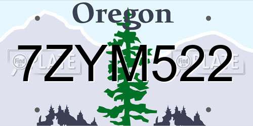 7ZYM522 Oregon License Plate