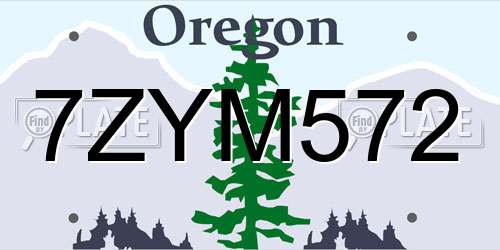 7ZYM572 Oregon License Plate