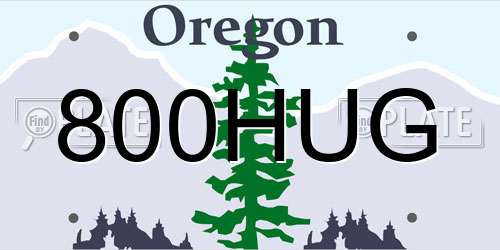 800HUG Oregon License Plate