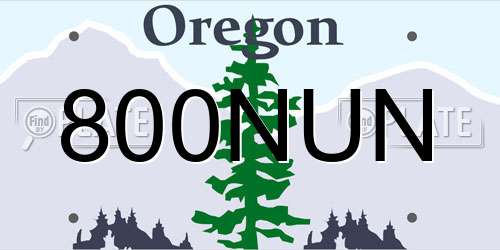 800NUN Oregon License Plate