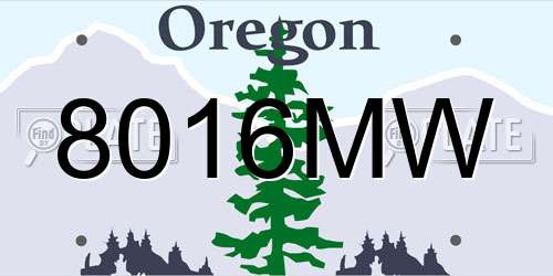 8016MW Oregon License Plate