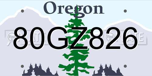 80GZ826 Oregon License Plate