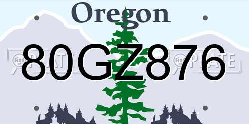 80GZ876 Oregon License Plate