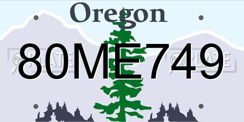 80ME749 Oregon License Plate